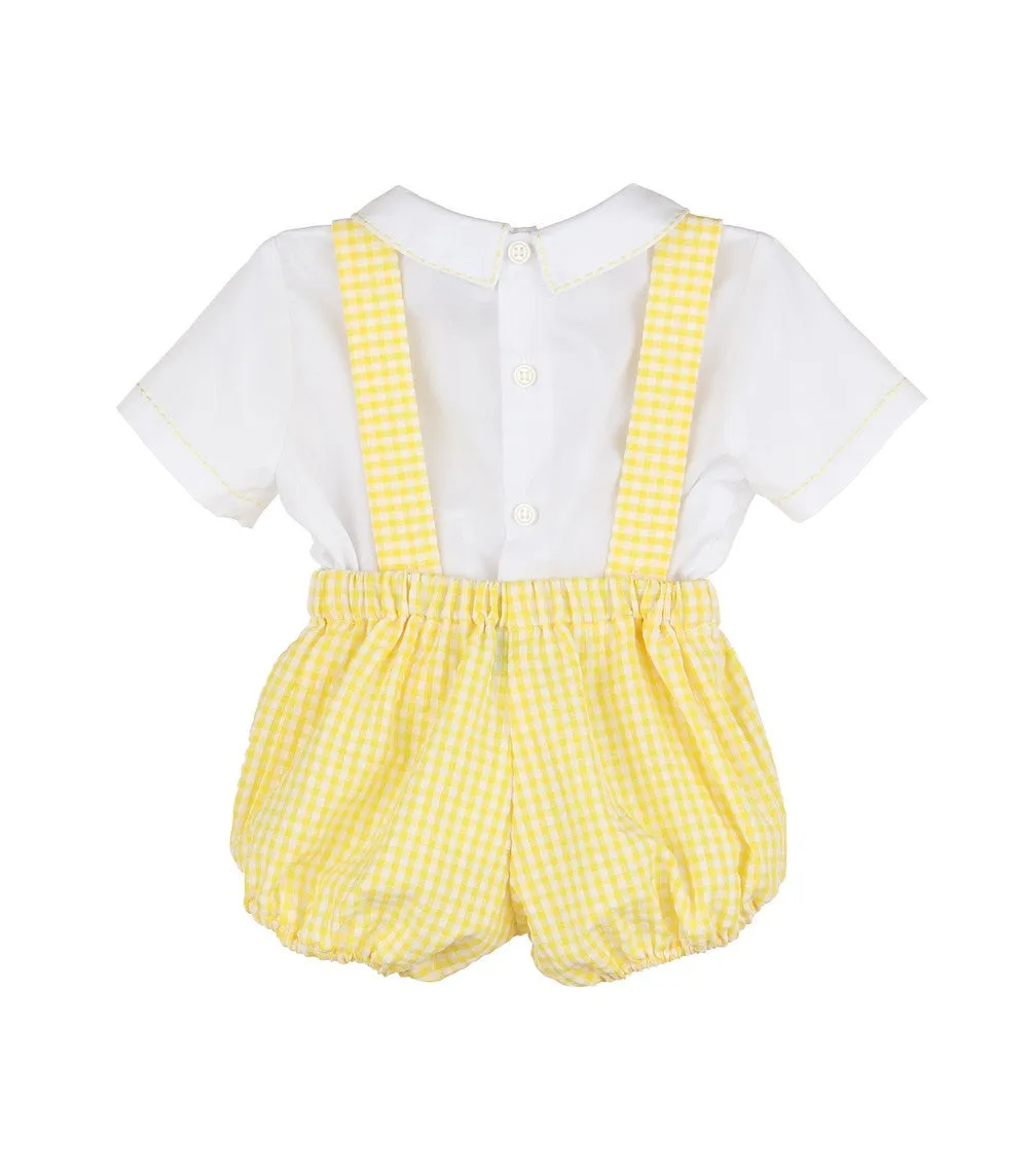 Luli & Me Baby Boys Overall Bubble - Gingham - Yellow