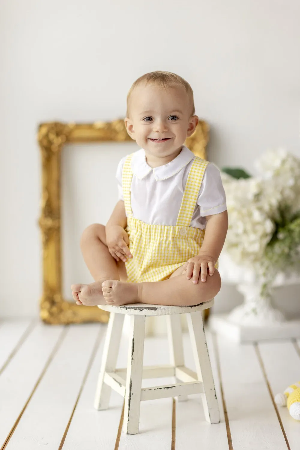 Luli & Me Baby Boys Overall Bubble - Gingham - Yellow