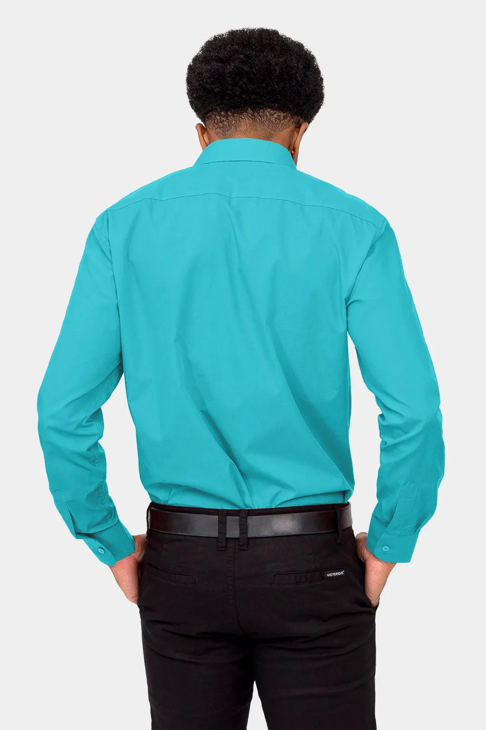Men's Basic Solid Color Button Up Dress Shirt (Turquoise)
