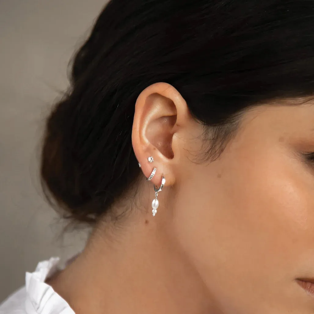 MURKANI Double Pearl Huggies in Sterling Silver