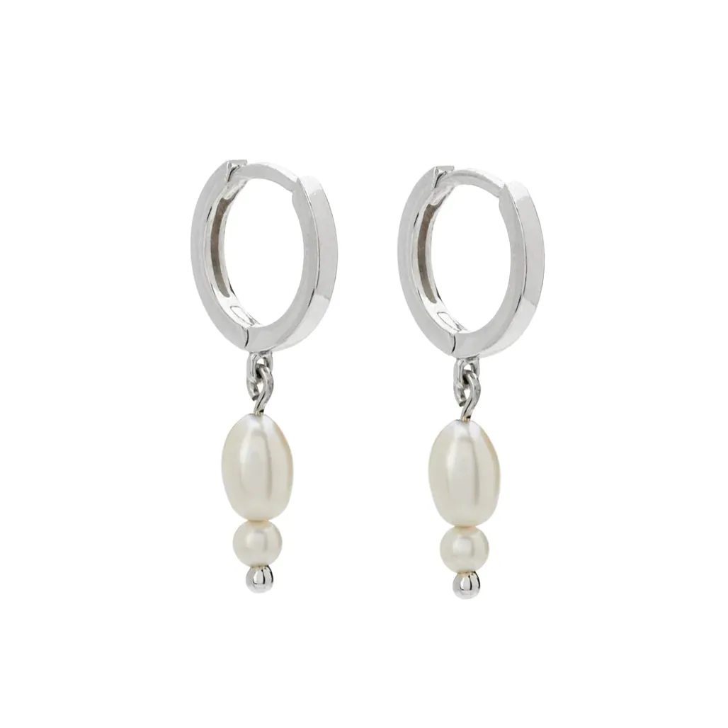 MURKANI Double Pearl Huggies in Sterling Silver