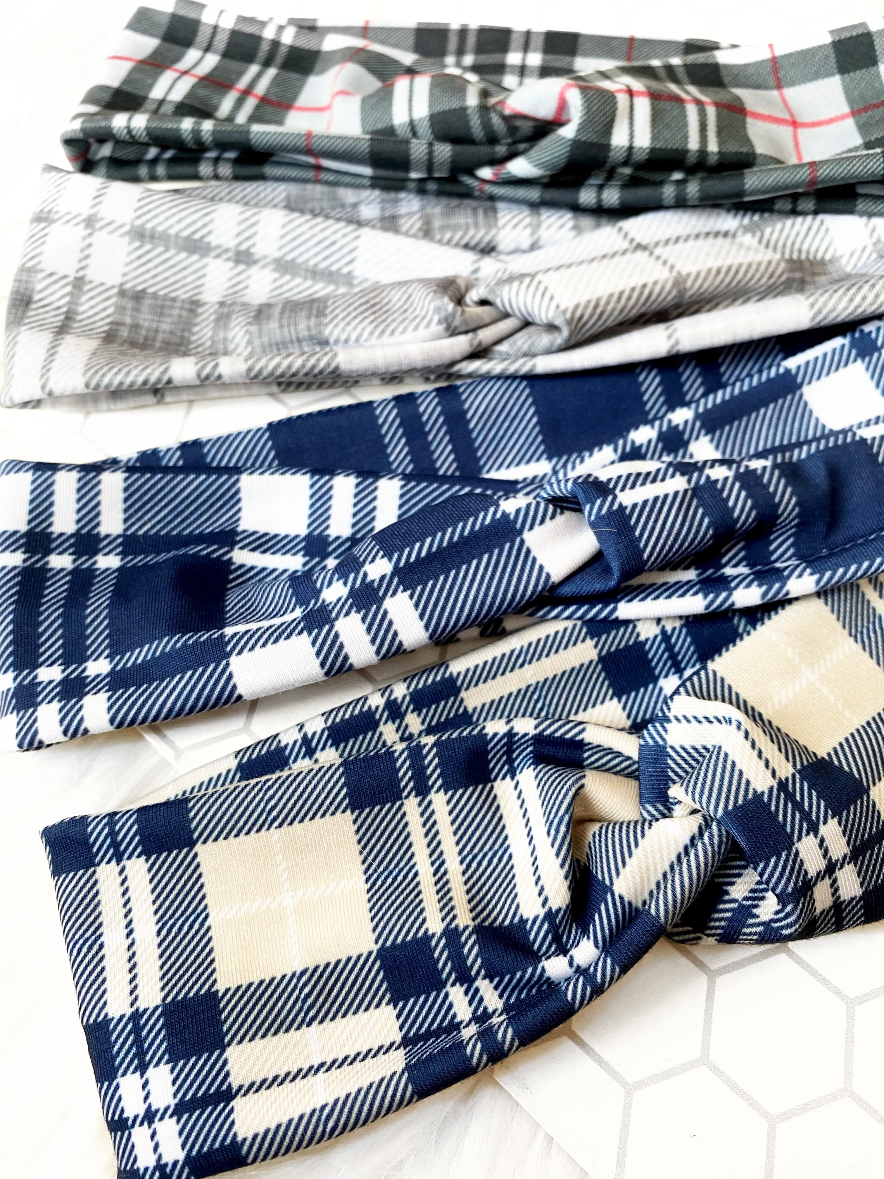 Navy Plaid Knotties Headband