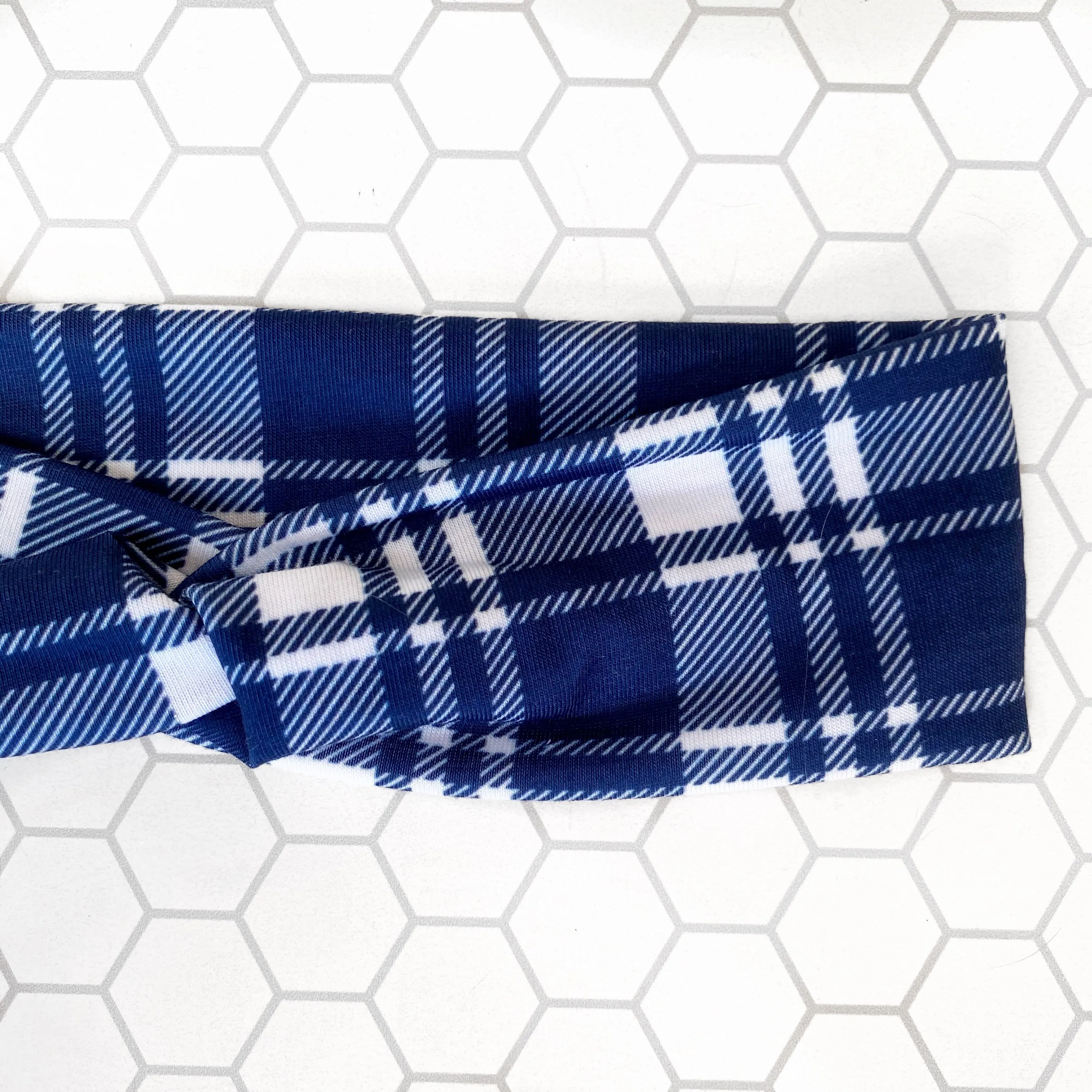 Navy Plaid Knotties Headband