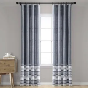 New - Set of 2 95"x40" Coastal Nantucket Yarn Dyed Cotton Tassel Fringe Light Filtering Window Curtain Panels Navy/White - Lush Décor