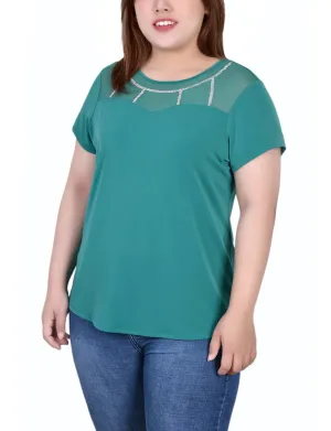 Plus Size Short Sleeve Crepe Top With Stone Details