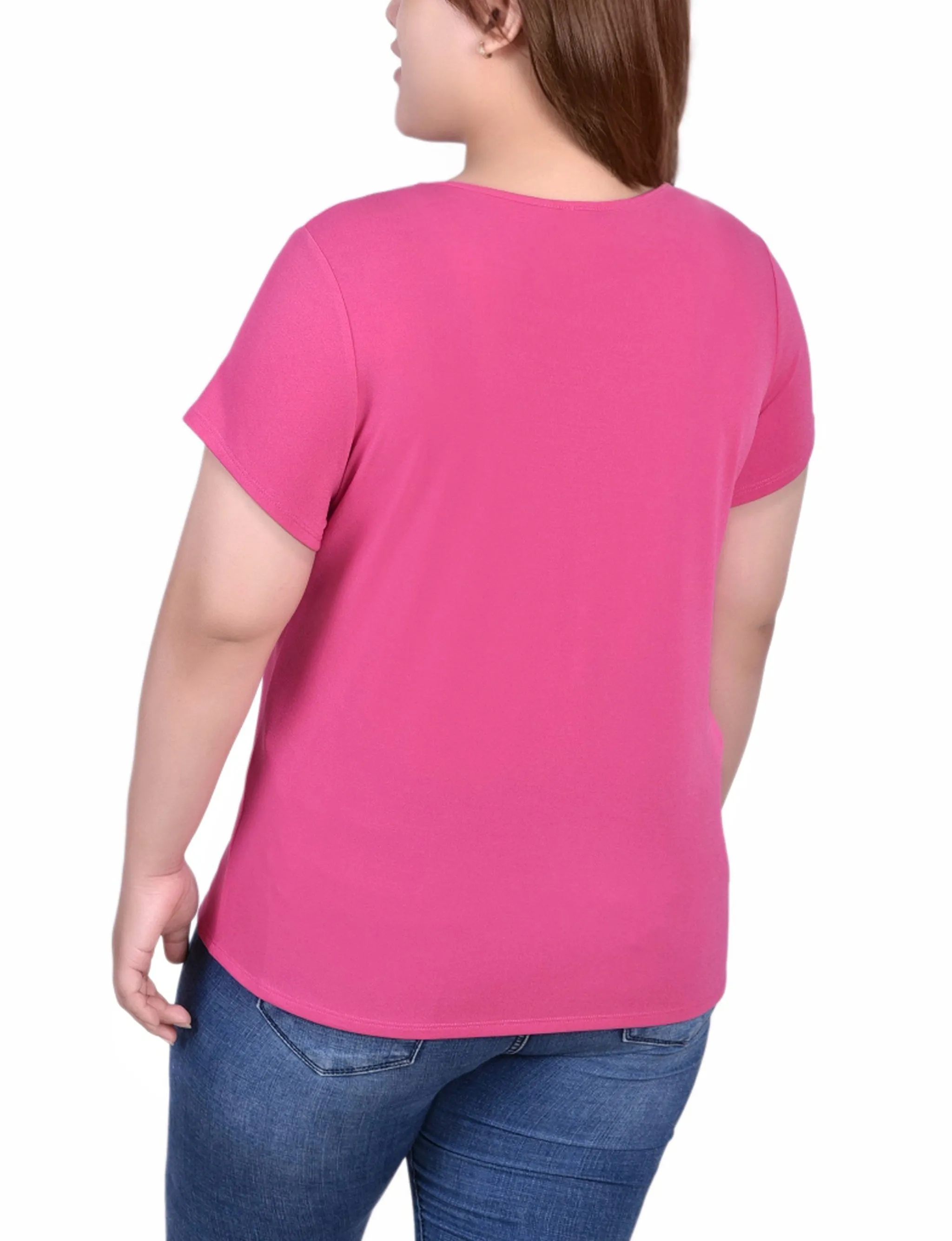 Plus Size Short Sleeve Crepe Top With Stone Details