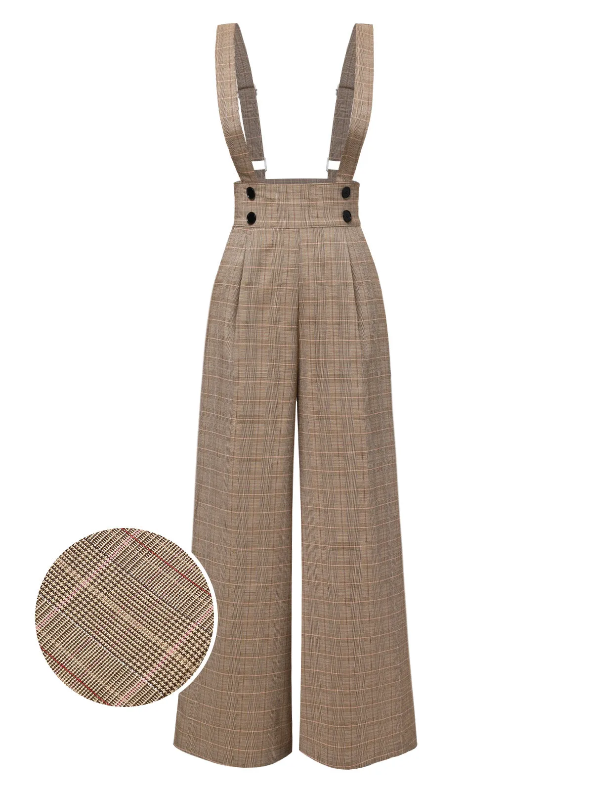 [Pre-Sale] 2PCS 1940s Satin Puff Sleeve Blouse & Glen Plaid Overall Pants
