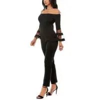 PREMIER AMOUR - Long Bell Sleeve Off the Shoulder Jumpsuit