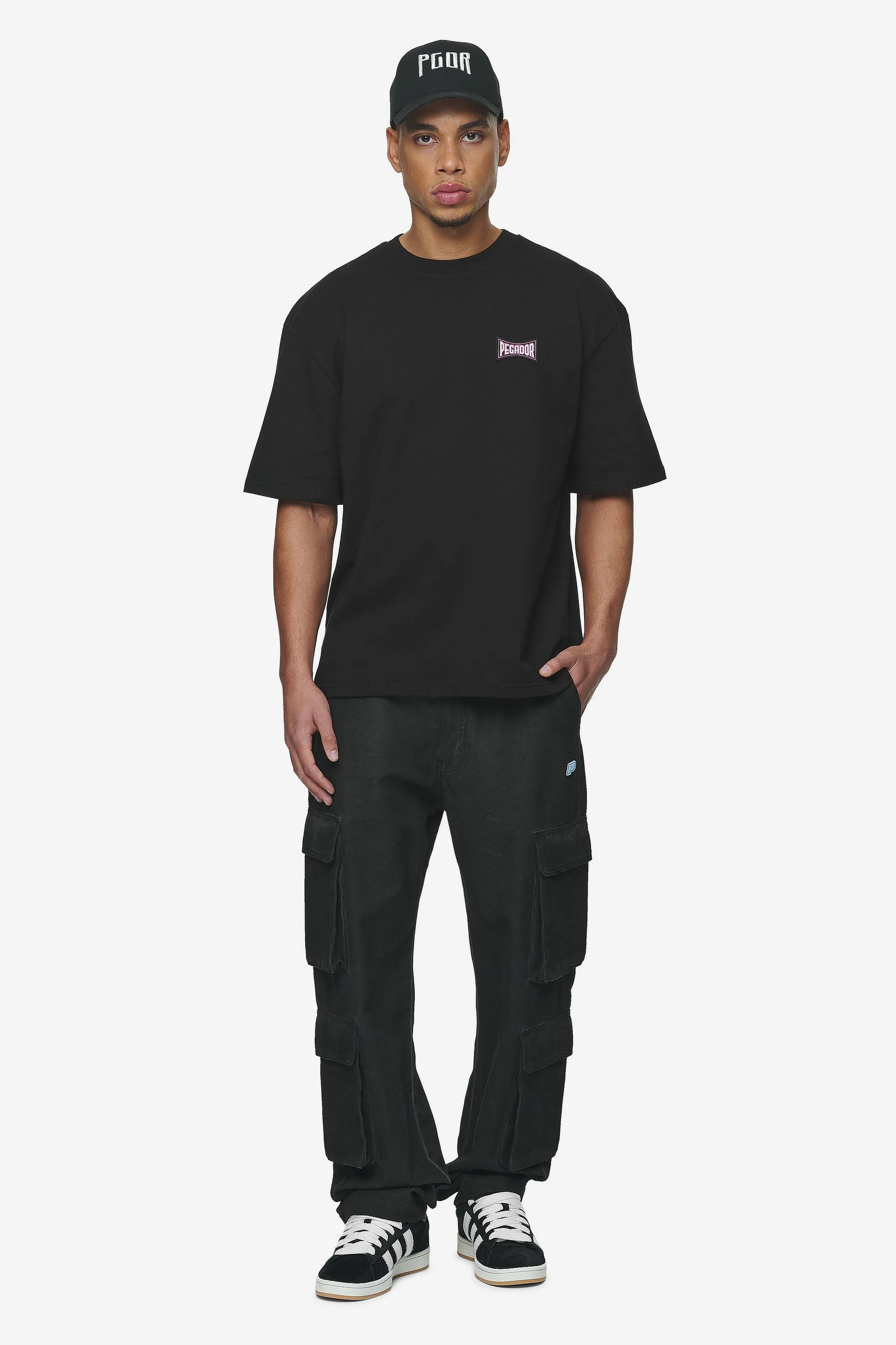 Preto Wide Cargo Pants Dyed Black