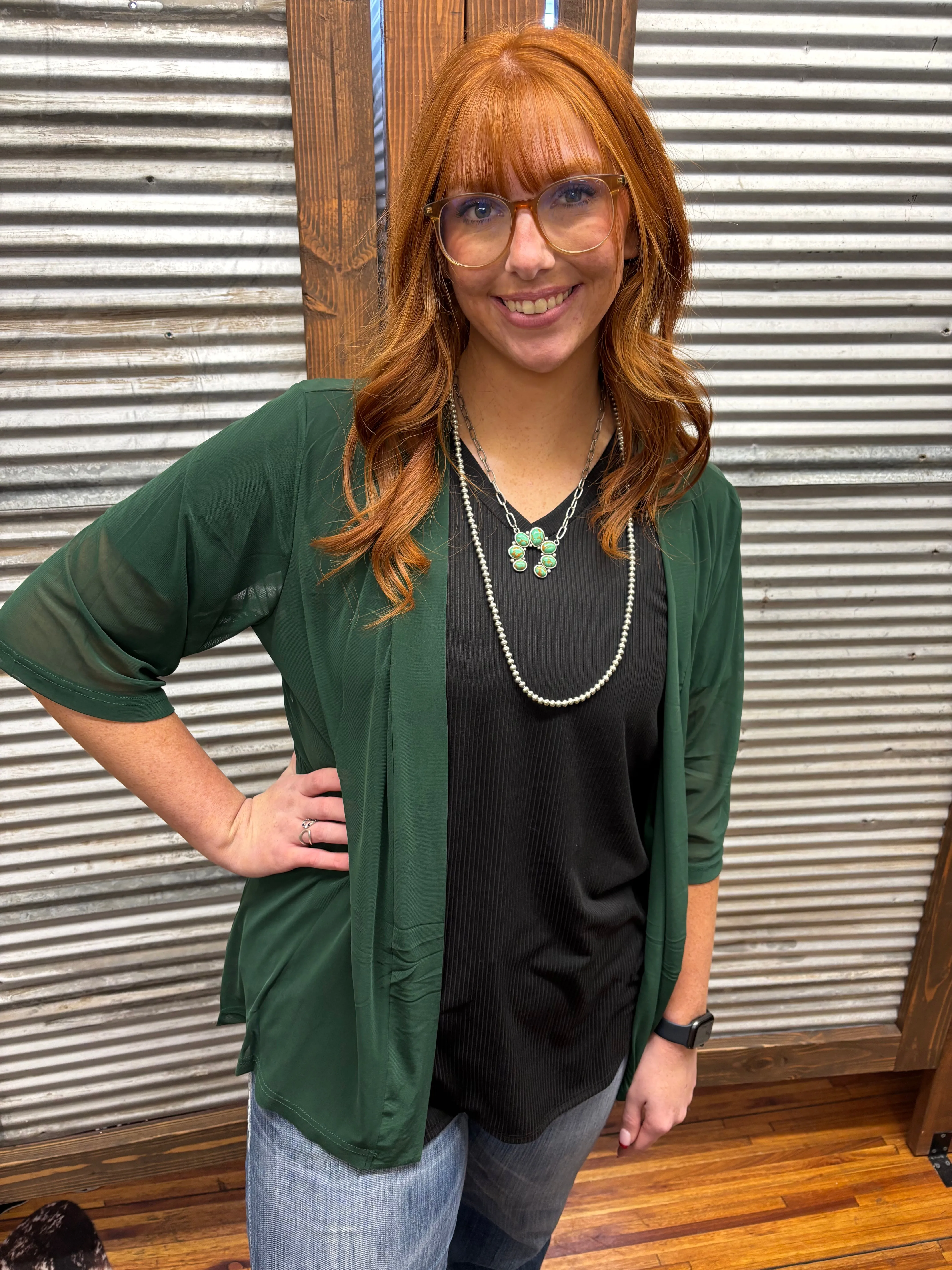 "Verde Kreek" One Size Mesh Cardigan