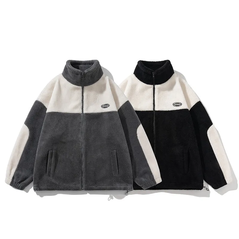 Retro Plaid Lambswool Turtleneck Jacket – Warm Unisex Fashion in Black and Gray