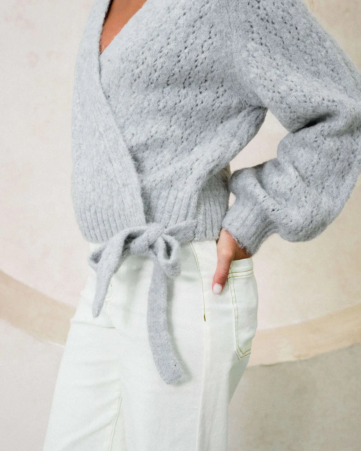 Scarlett Wrap Knit Top - Grey
