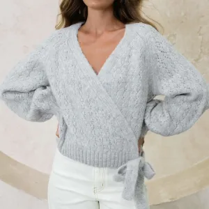 Scarlett Wrap Knit Top - Grey