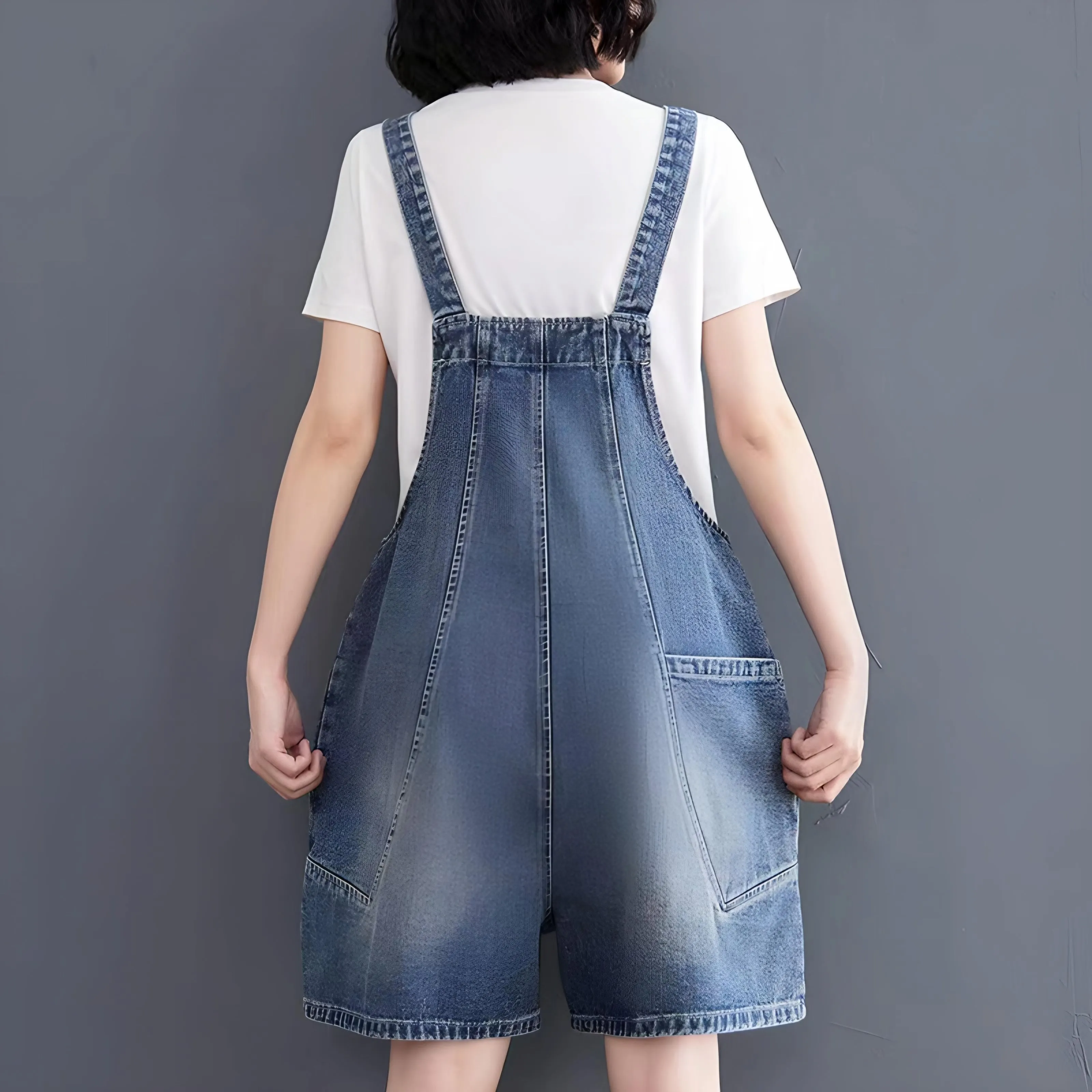 Short Denim Overall Jumpsuit