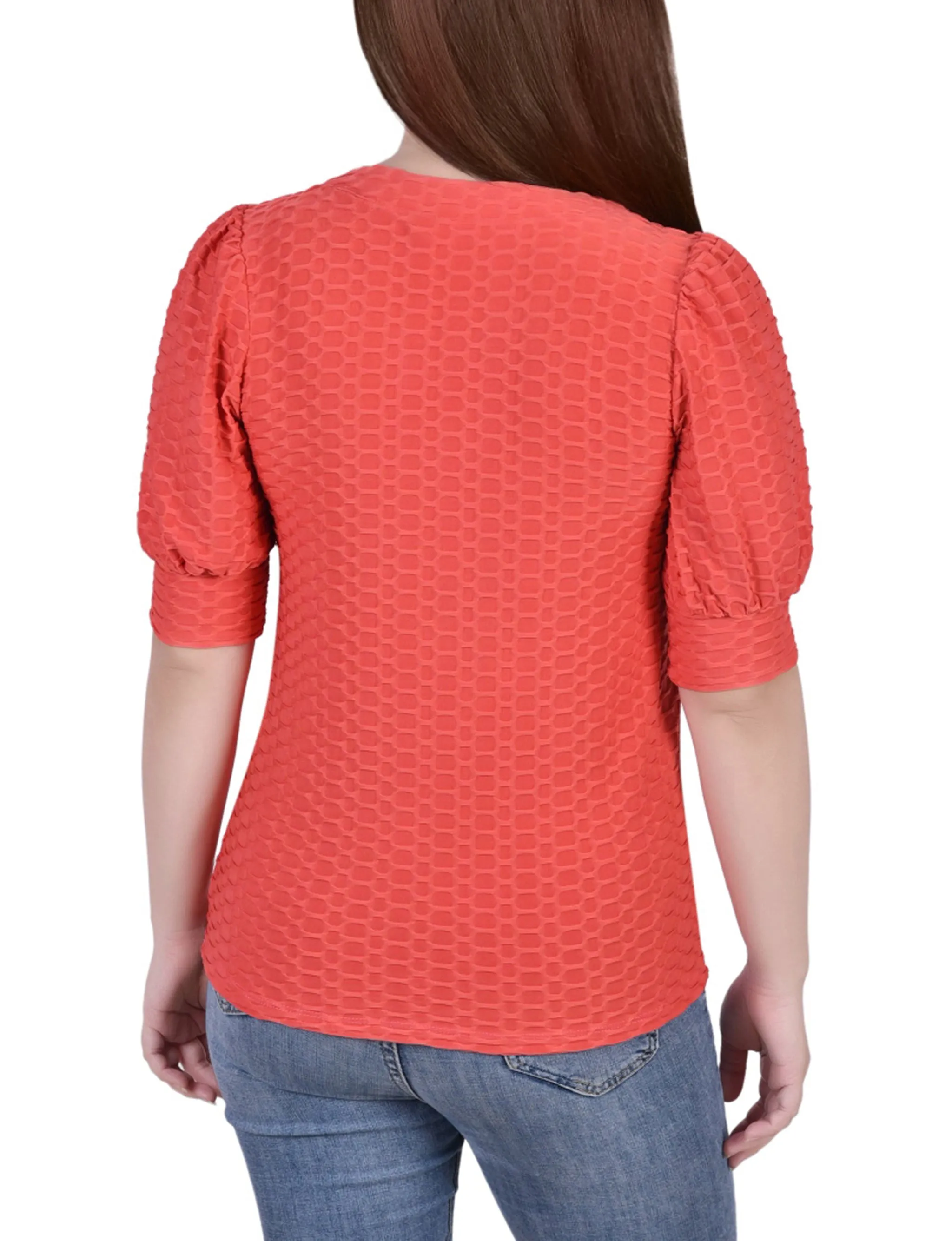 Short Puff Sleeve Honeycomb Top