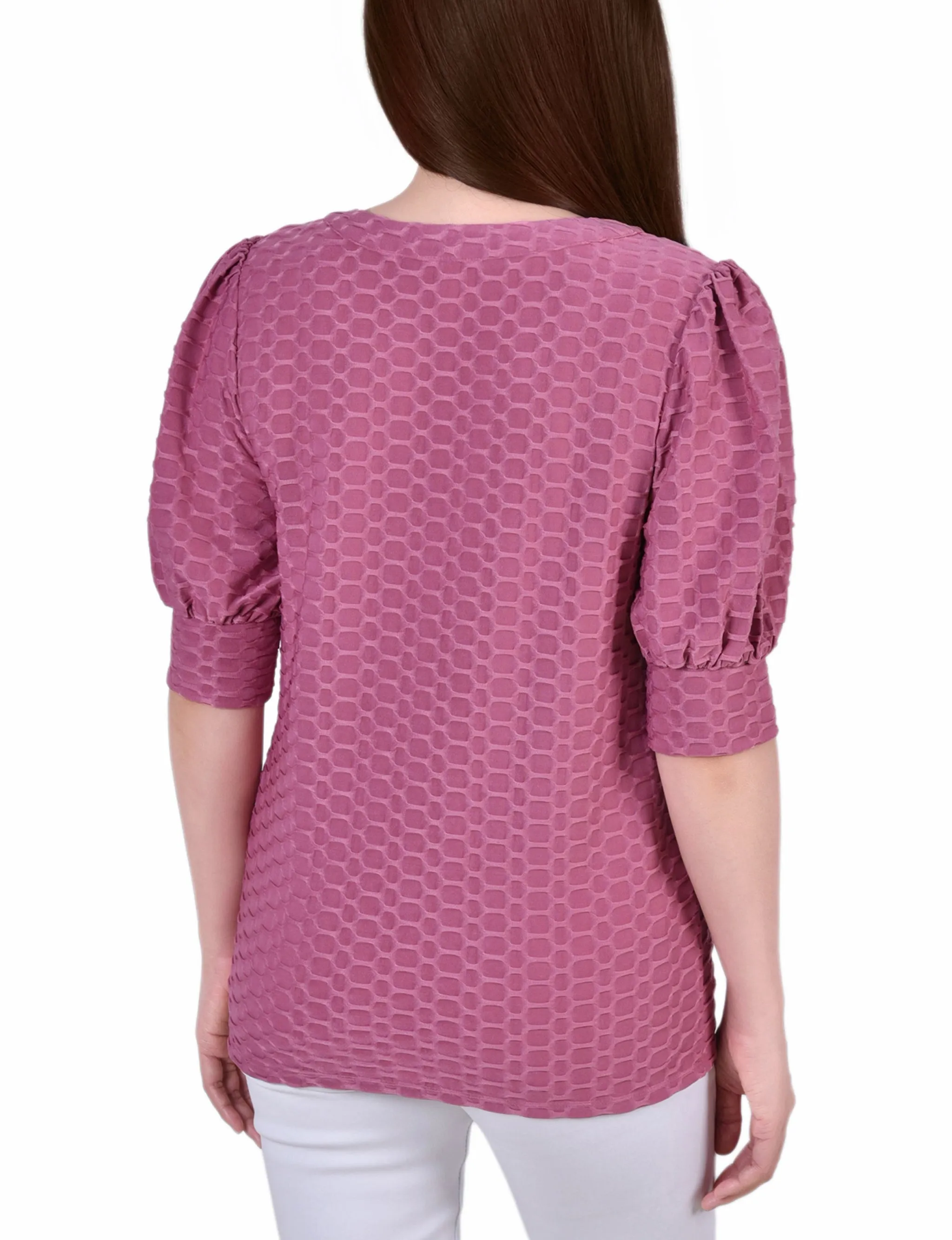 Short Puff Sleeve Honeycomb Top