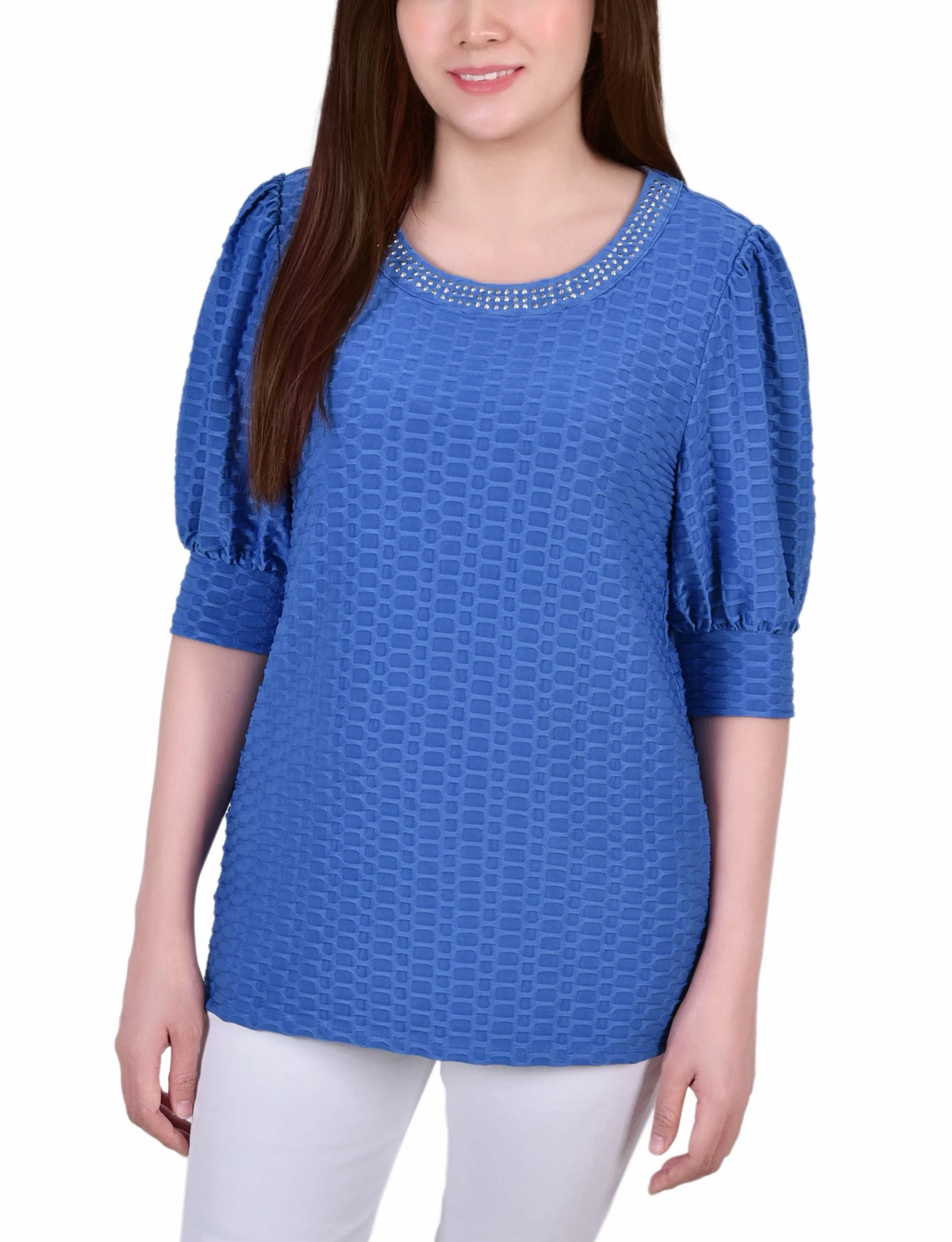 Short Puff Sleeve Honeycomb Top