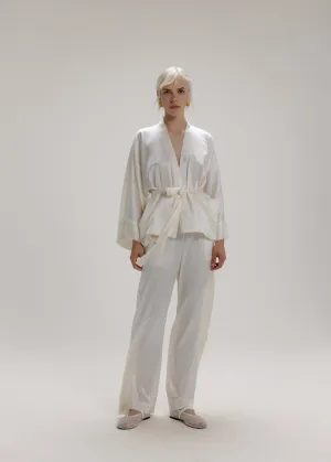 Silk Kimono Jacket Set in Milk White