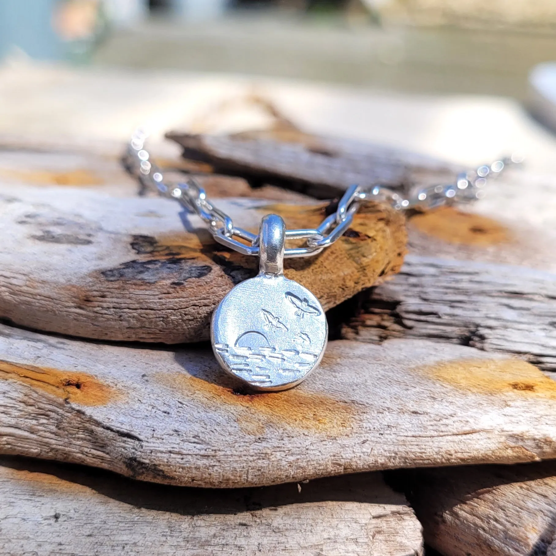 Silver 'Coastal Sunset' Long Link Necklace