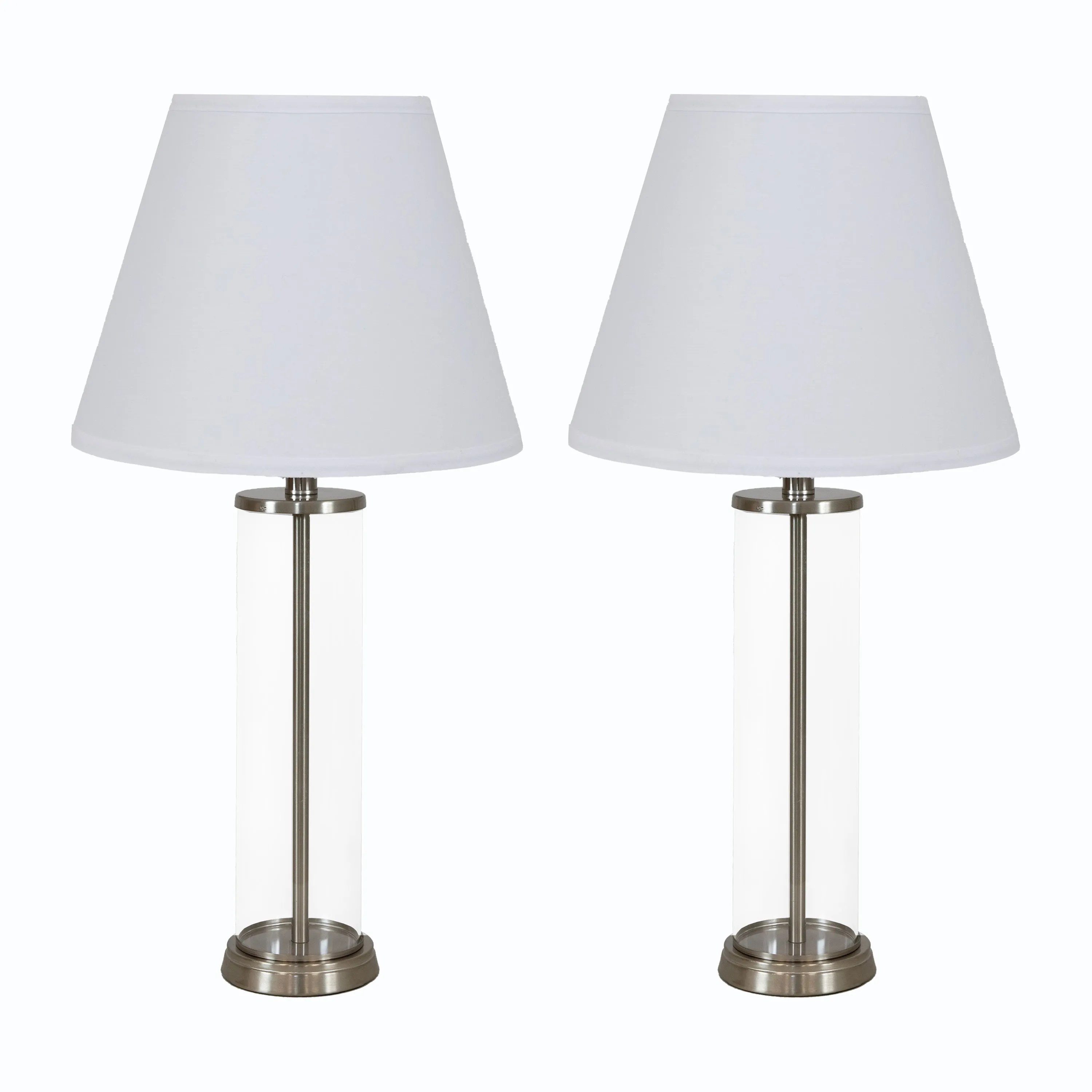 Sunnydaze Glass Cylinder Table Lamp Set of 2 with Shade - 27.5" H - Plug-In Electric