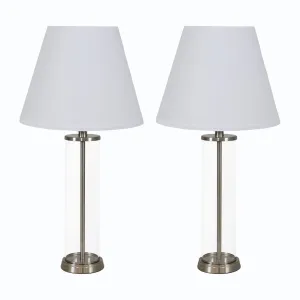 Sunnydaze Glass Cylinder Table Lamp Set of 2 with Shade - 27.5" H - Plug-In Electric
