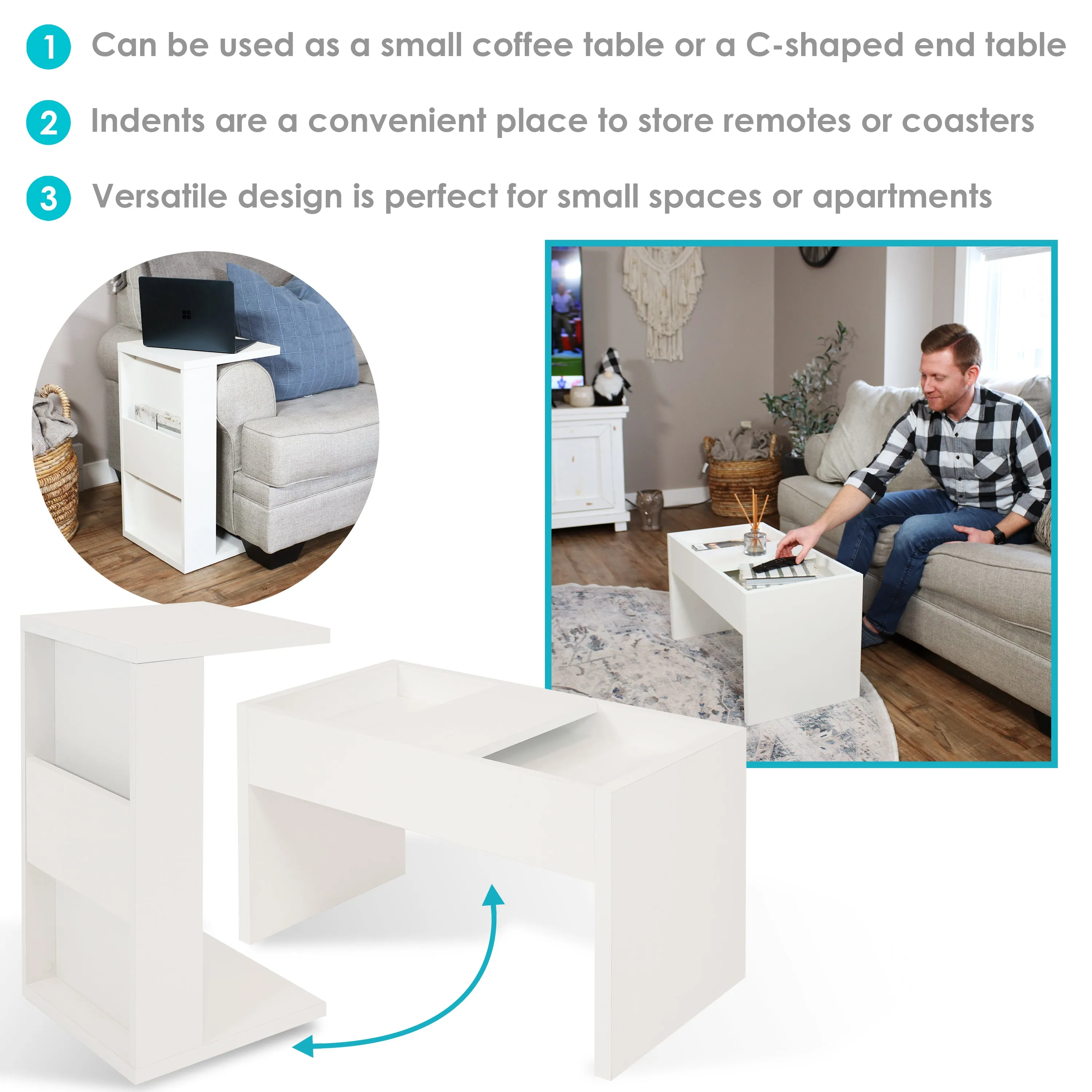 Sunnydaze Multi-Use C-Shaped Side Table