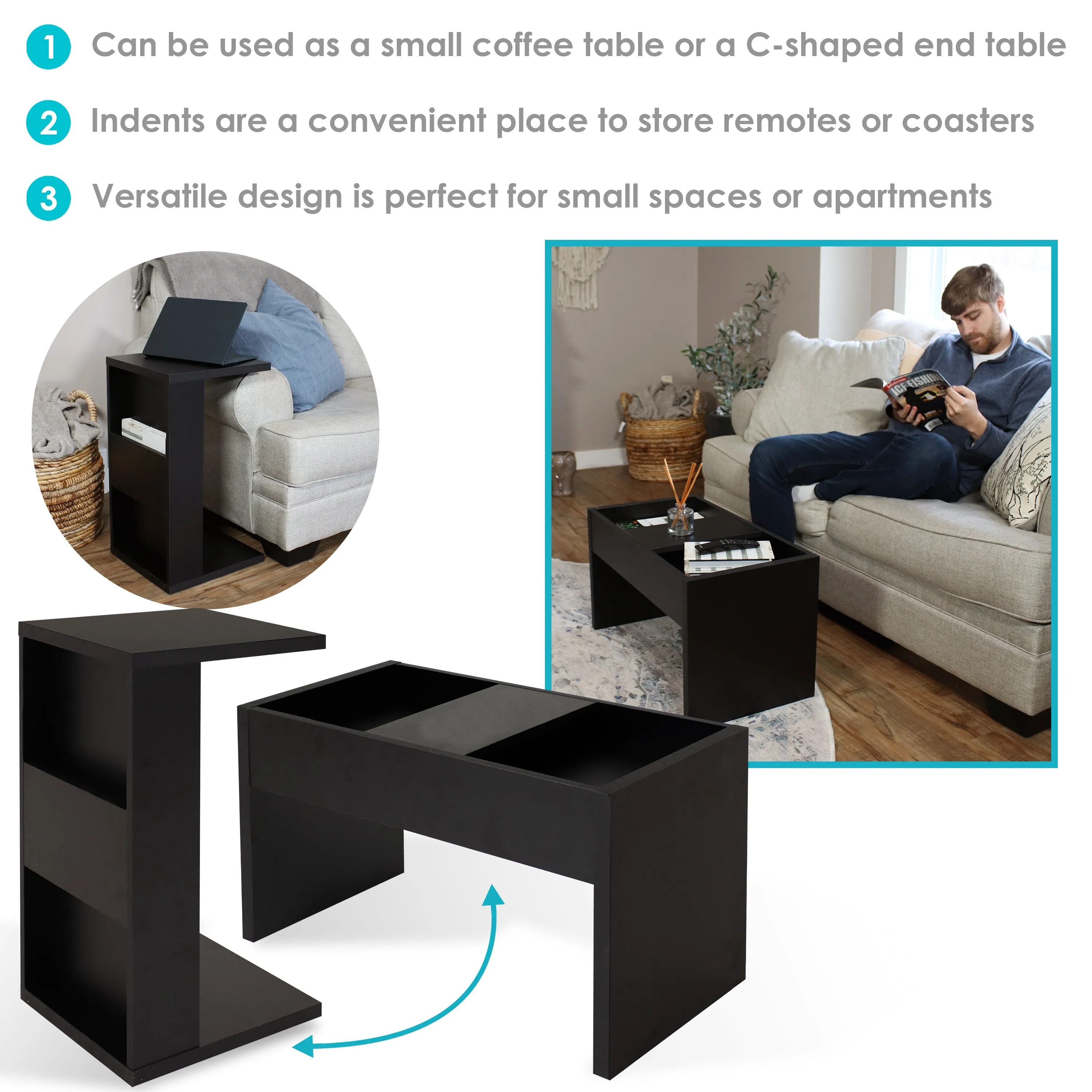 Sunnydaze Multi-Use C-Shaped Side Table
