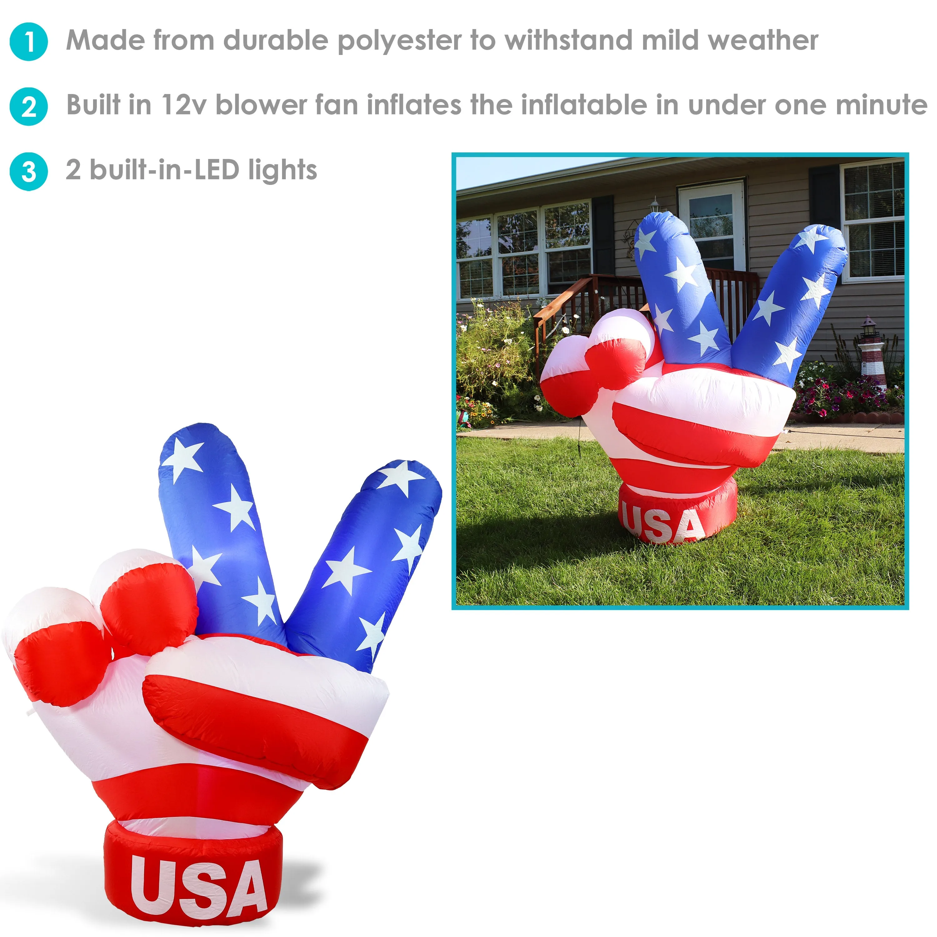 Sunnydaze Peace, Love, and Freedom 4th of July Inflatable Yard Decoration - 5'