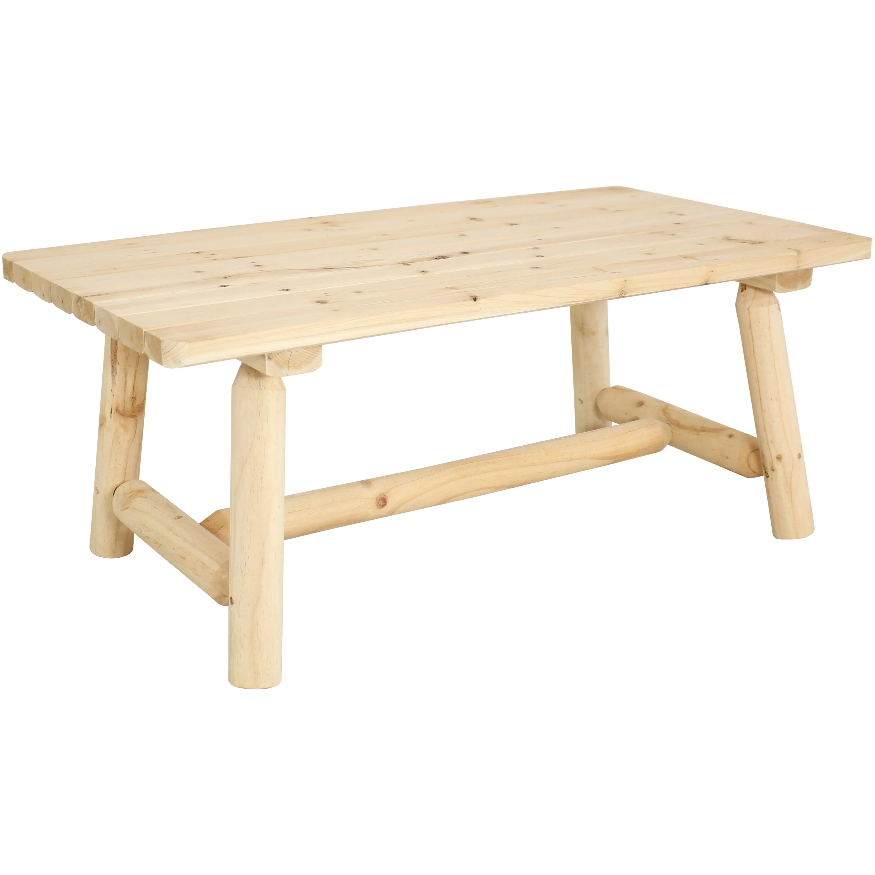 Sunnydaze Rustic Coffee Table, Log Cabin Style Unfinished Wood Construction - 41"