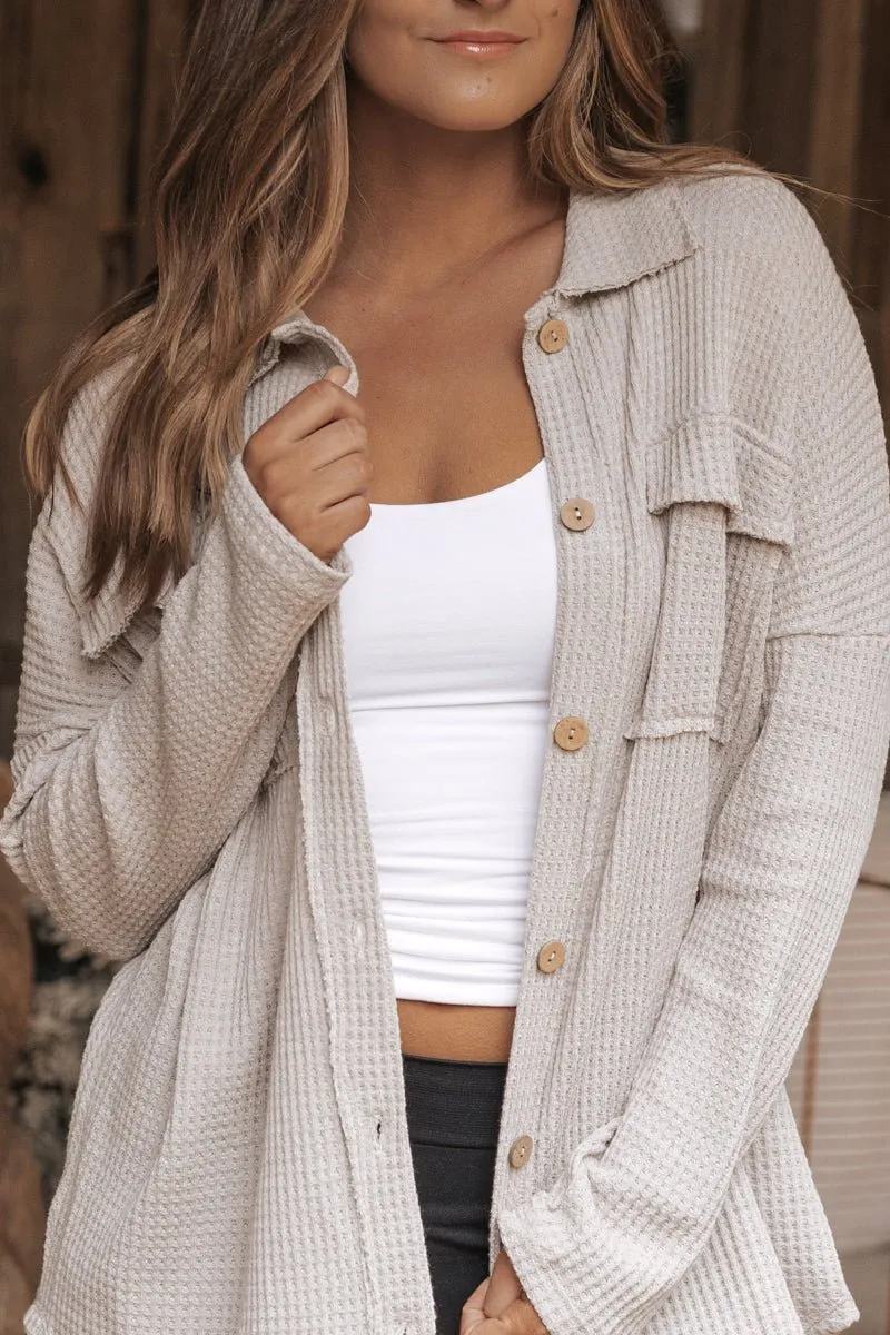 Taupe Waffle Knit Shacket