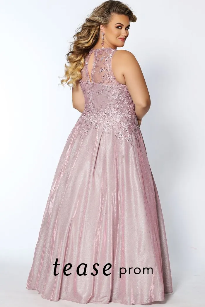 Tease Prom TE2027 size 20 Dusty Rose embellished v neckline a line shimmer prom dress
