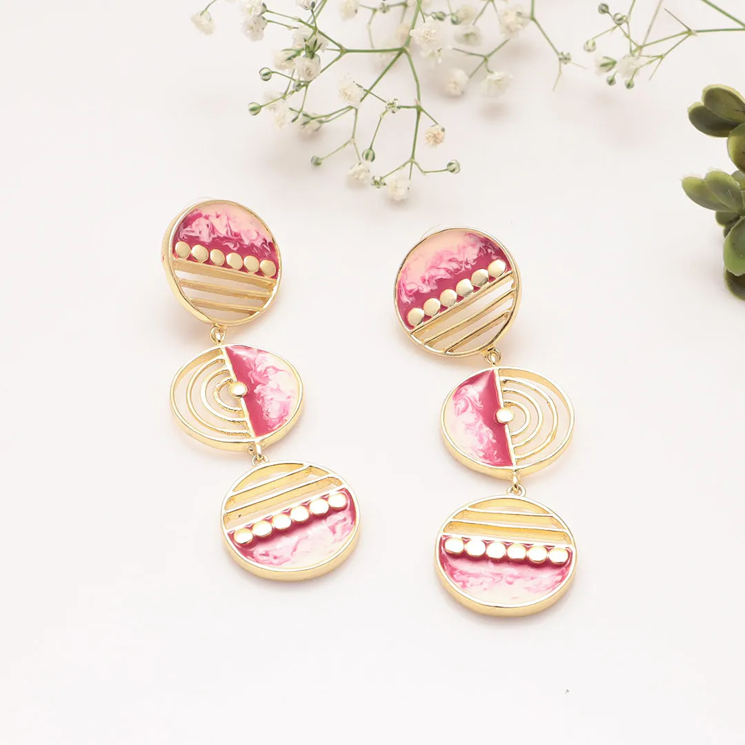 The Three Moons -- Magenta Pink & Peach Long Earrings