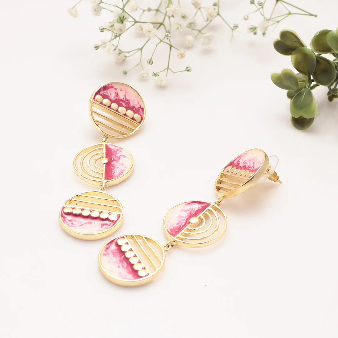 The Three Moons -- Magenta Pink & Peach Long Earrings