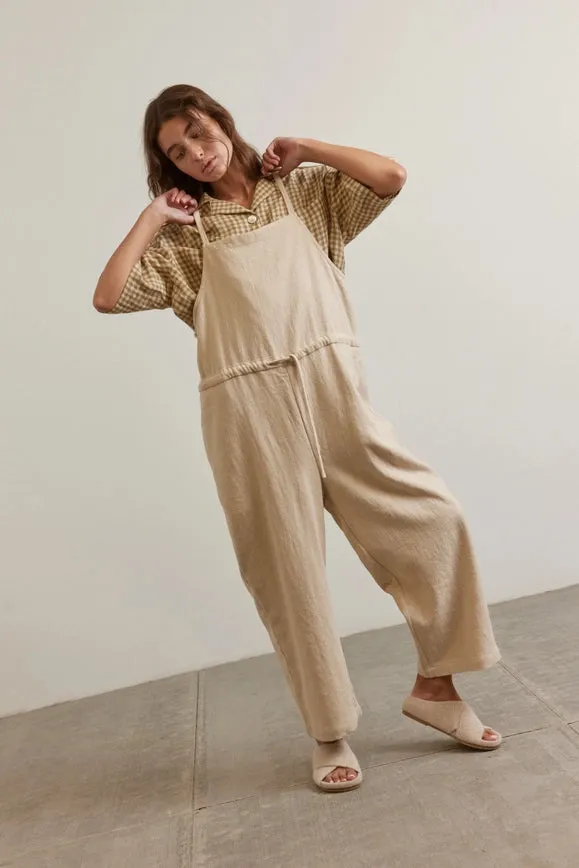 Tie Waist Ramie Overall Pants