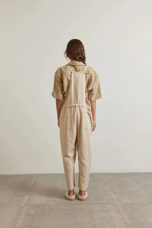 Tie Waist Ramie Overall Pants