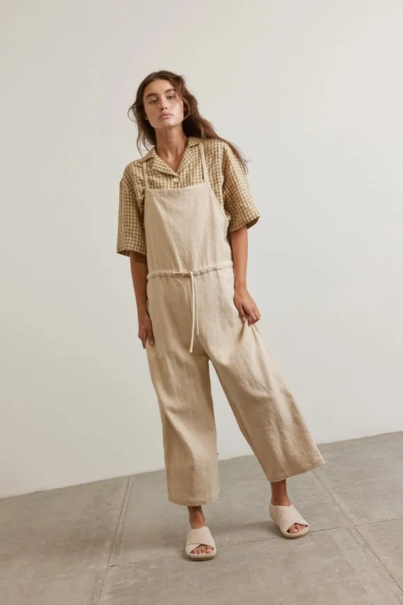 Tie Waist Ramie Overall Pants