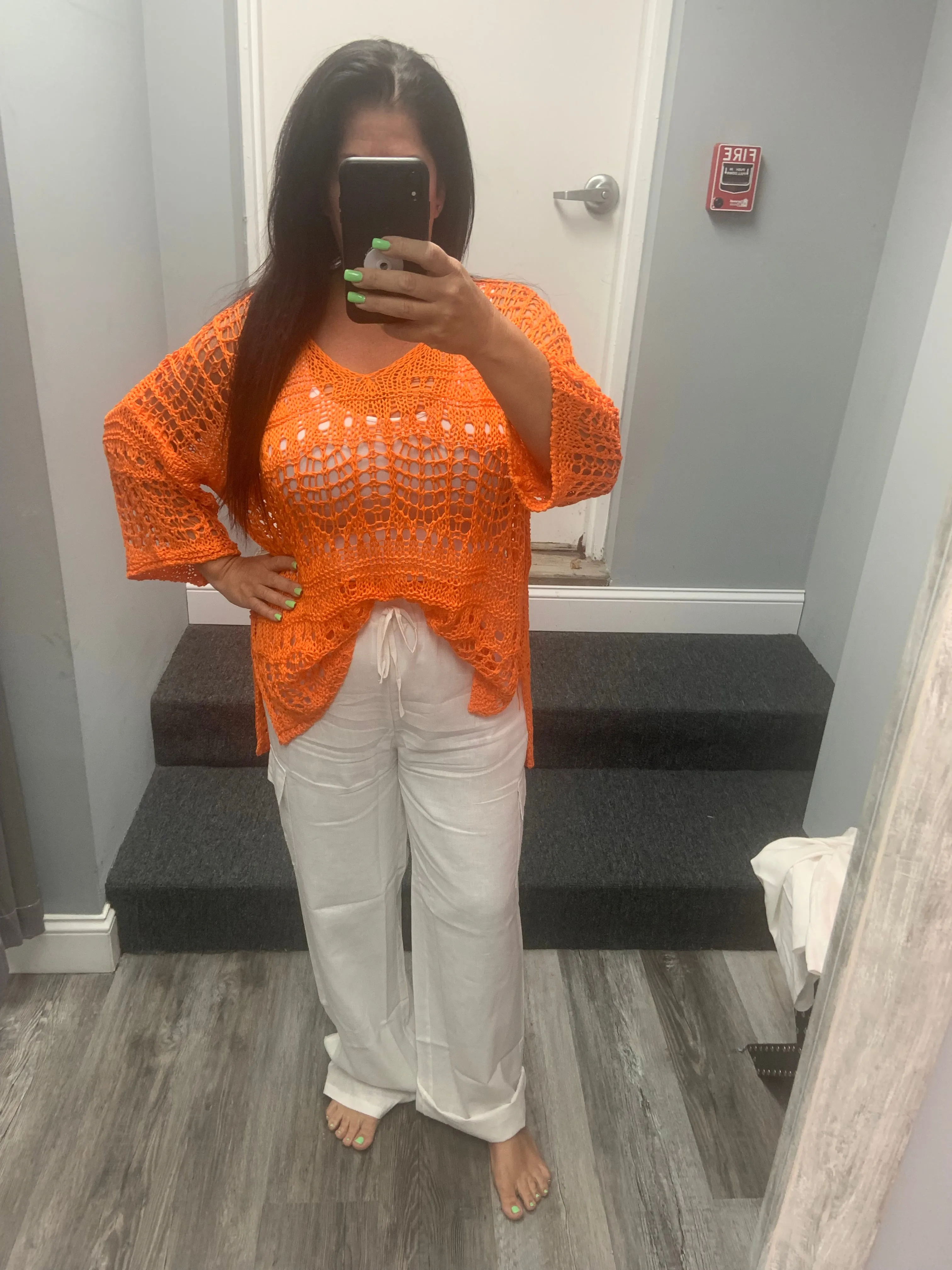 VENTI6 WIDE LEG LINEN PANTS WITH CARGO POCKET - BEIGE OR WHITE