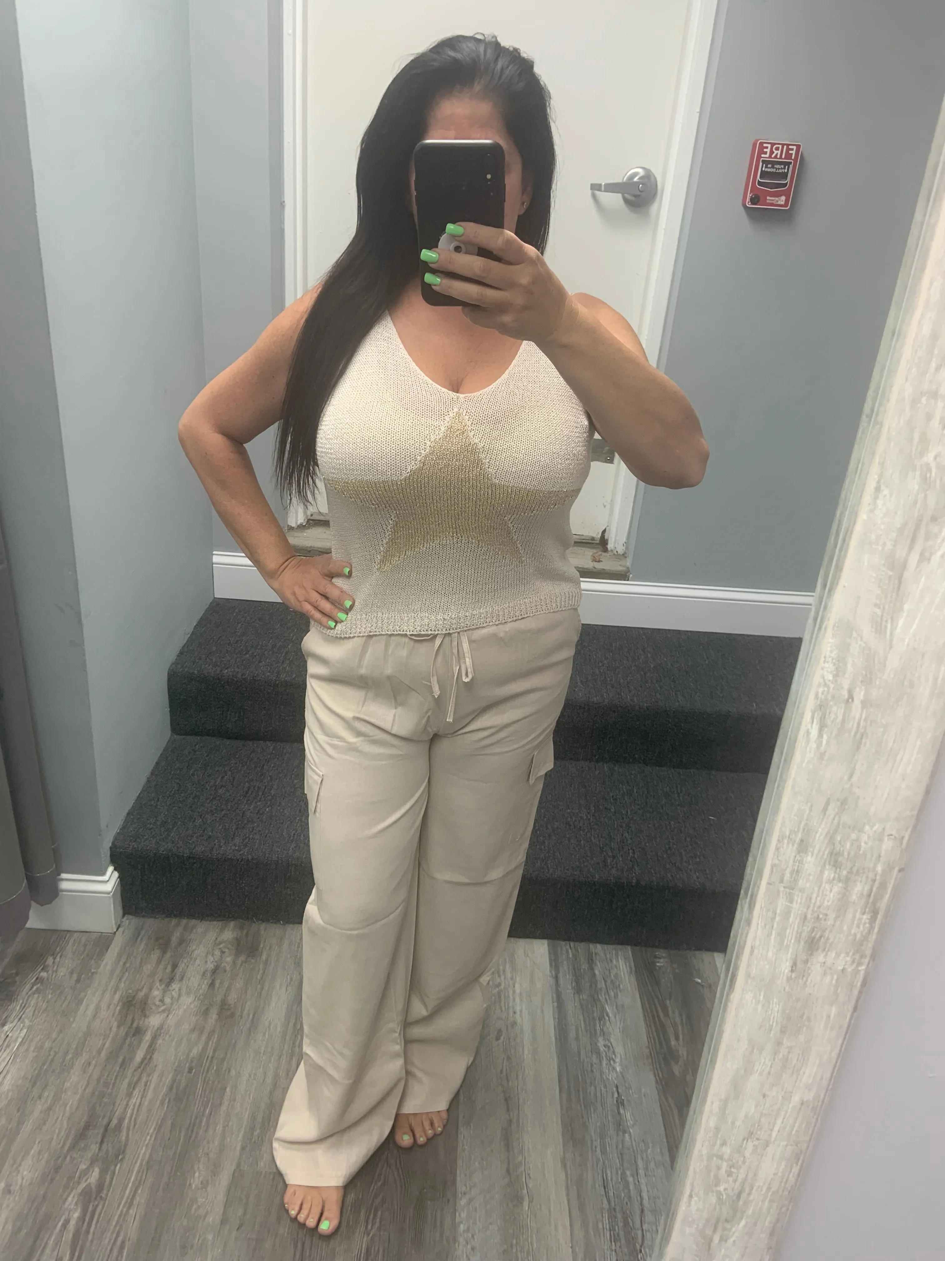 VENTI6 WIDE LEG LINEN PANTS WITH CARGO POCKET - BEIGE OR WHITE