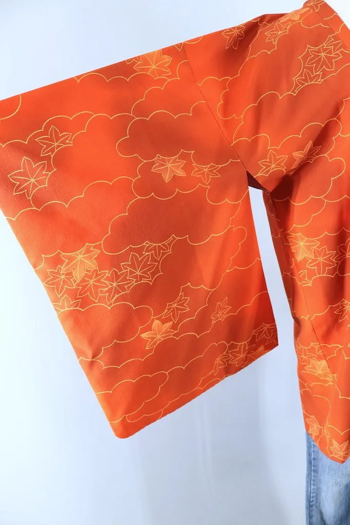 Vintage Silk Kimono Jacket / Orange Maple Leaves