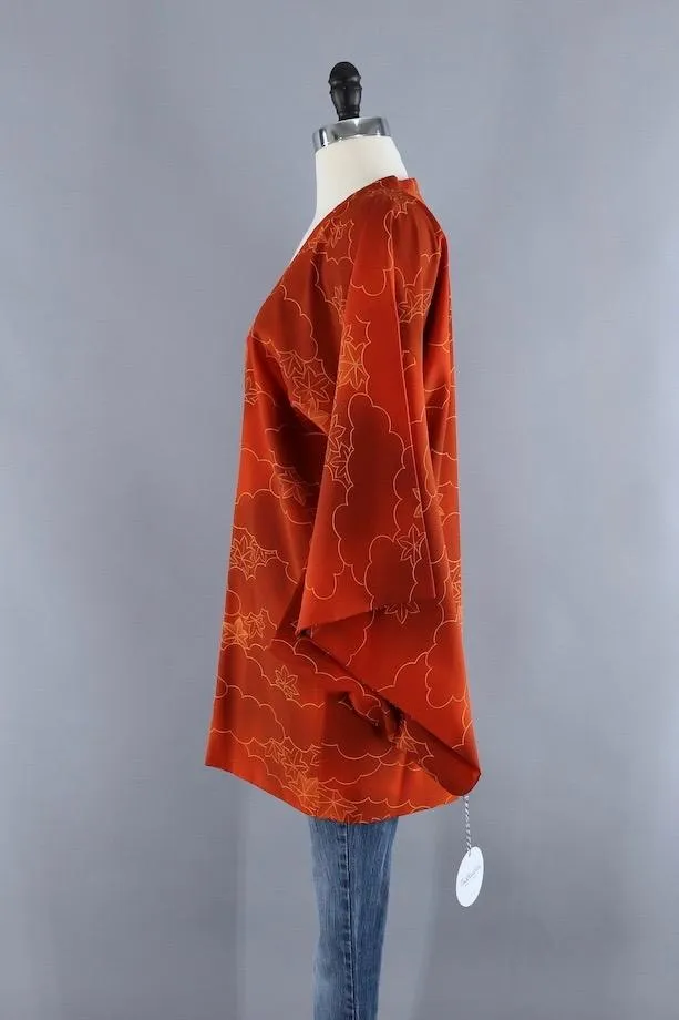 Vintage Silk Kimono Jacket / Orange Maple Leaves