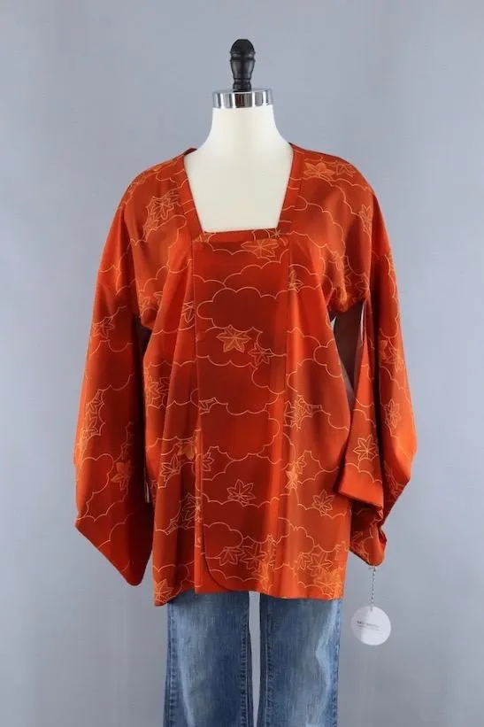 Vintage Silk Kimono Jacket / Orange Maple Leaves