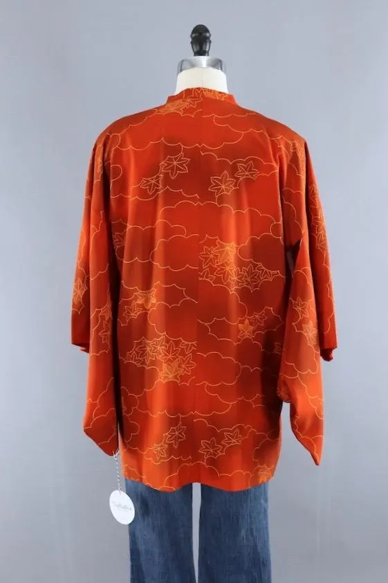 Vintage Silk Kimono Jacket / Orange Maple Leaves