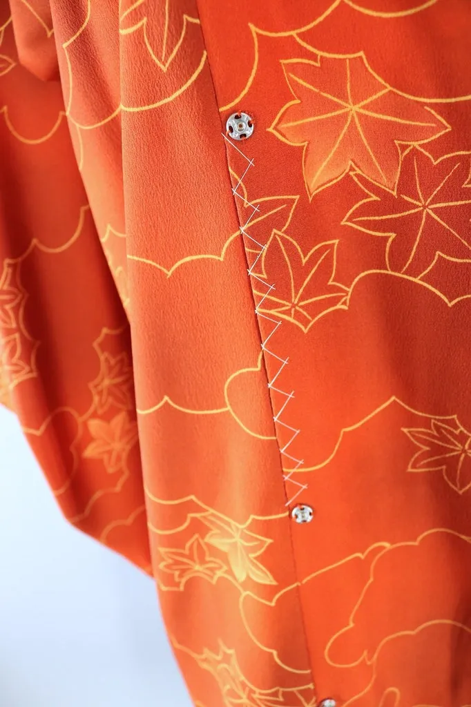 Vintage Silk Kimono Jacket / Orange Maple Leaves