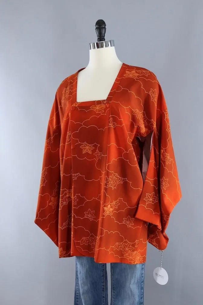 Vintage Silk Kimono Jacket / Orange Maple Leaves