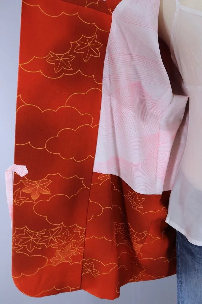 Vintage Silk Kimono Jacket / Orange Maple Leaves