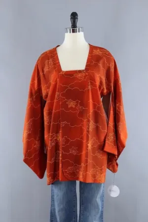Vintage Silk Kimono Jacket / Orange Maple Leaves