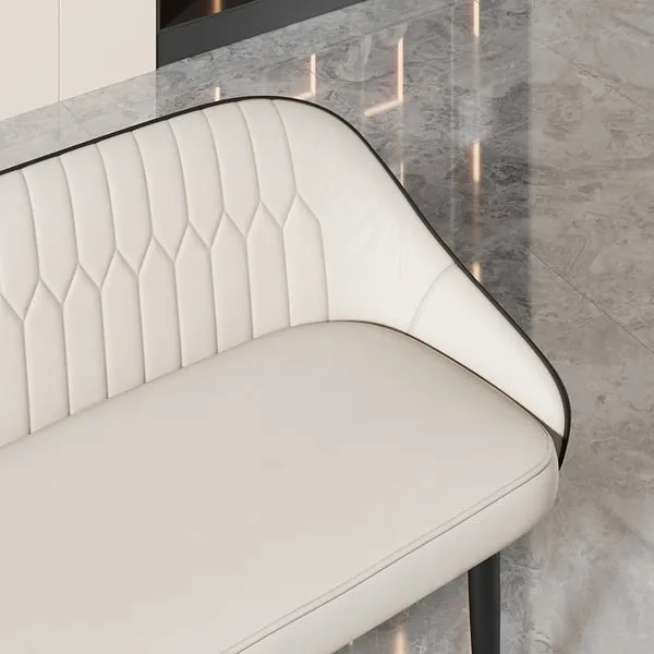 White & Gray PU Leather Dining Room Bench with Back Modern Upholstered Bench