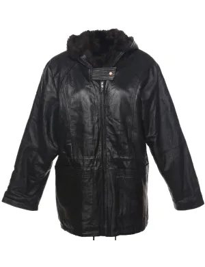 Zip Front Shearling Leather Jacket - L